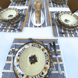 Set of 6 Blue Handmade Placemats 40x30 with 75x30 Table Runner – 100% Cotton Handwoven in Carapeguá