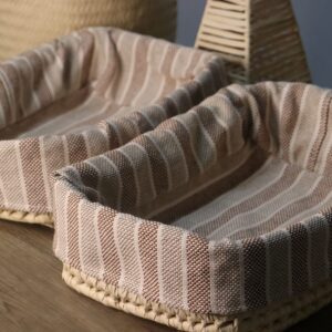 Handmade karanday bread basket with artisanal cotton lining, crafted by Paraguayan artisans