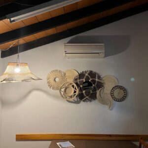 Mural decorativo de karanday, 6 piezas decorativas y 1 espejo artesanal marrón